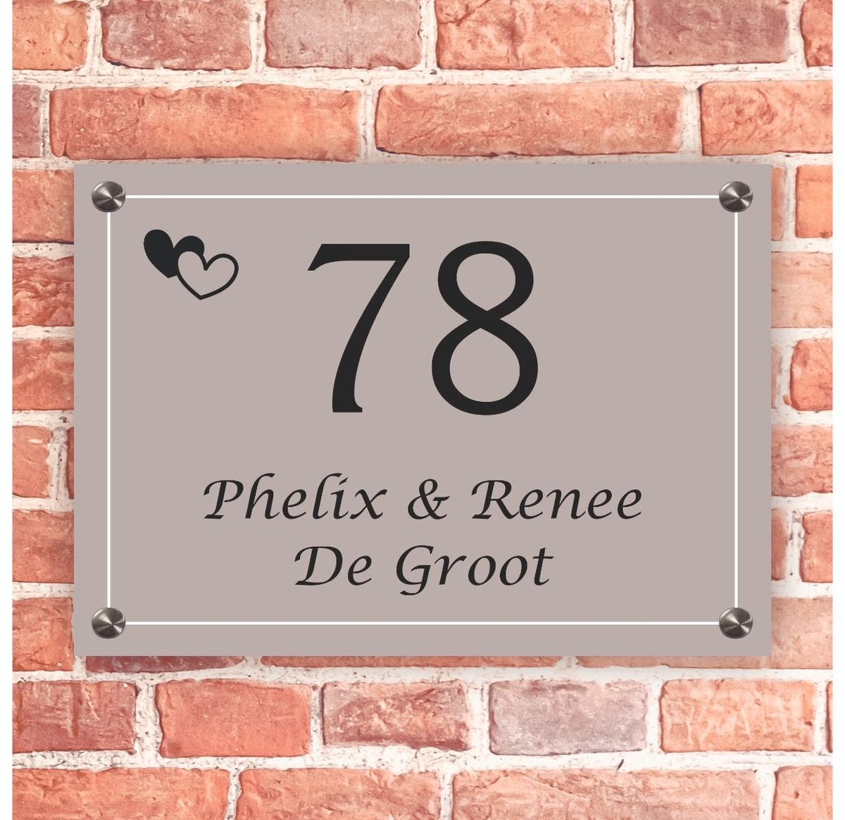 Naambordje voordeur rechthoek grijs met wit kader - 20x14cm - Incl. RVS bevestigingsmateriaal