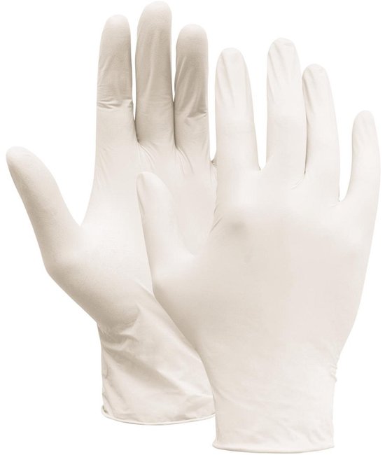 Witte latex onderzoekshandschoenen, maat M.