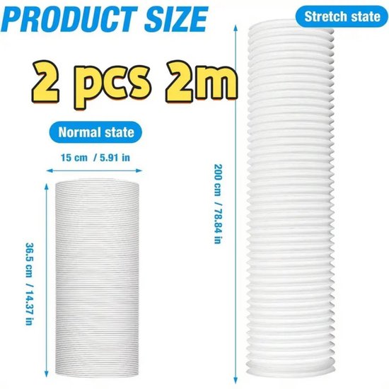 Afvoerslang voor airconditioning, flexibele afvoerslang, draagbare airconditioningsslang, universele slang voor mobiele airconditioning (diameter 15 cm, lengte 200 cm