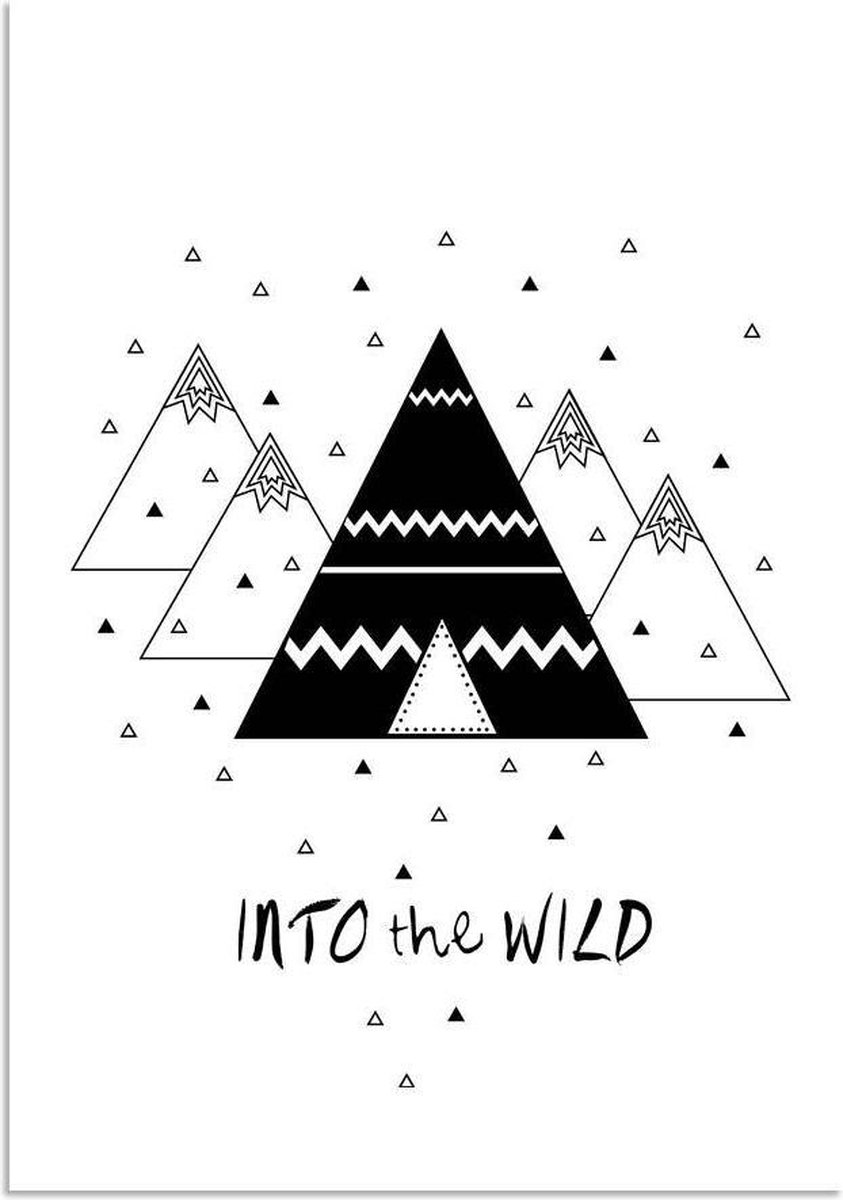 | Kinderkamer poster Into the wild DesignClaud Kinderposter met tent, zwart wit