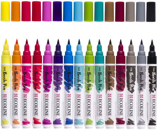 Stylo pinceau Talens Ecoline , étui de 15 pièces, assorti