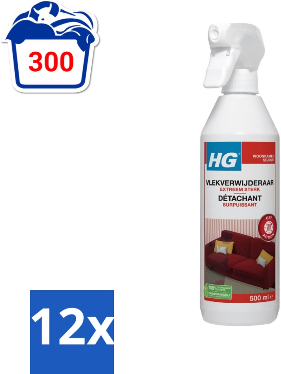 12 x HG Vlekverwijderaar Extra Sterk 500 ml - Vlekkenverwijderaar - Hardnekkige Vlekken - Tapijt Schoonmaken - Meubelstof Schoonmaken - Autobekleding Schoonmaken