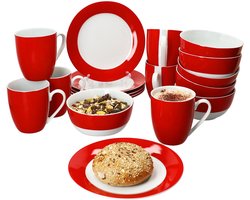 MamboCat 18-delige ontbijtset VARIANT RED voor 6 personen porselein