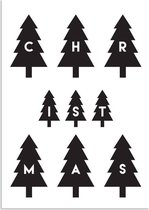 DesignClaud Merry Christmas - Kerstbomen - Kerst Poster - Tekst poster - Zwart Wit poster A4 + Fotolijst zwart