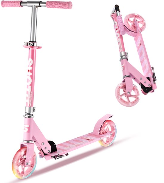 Suotu Kinderstep - 145mm Lichtgevende Wielen - Step - Speelgoed Jongens/Meisjes - Max stuurhoogte: 85 cm - tot 50 kg - Aluminium - Roze