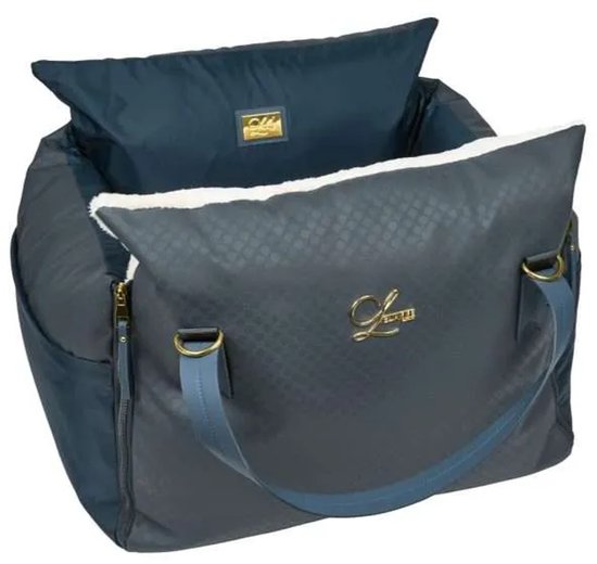 L’élianne Luxe Honden Autostoel Marine Blauw - Anti Angst - Anti Wagenziek - Licht Bruin - Kleine en Medium Honden