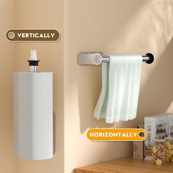 Keukenrolhouder Voor Aan De Muur Zonder Boren, Keukenpapierhouder Onder De Kaststicker Of Boorinstallatie Papierrolhouder Roestvrij Staal Wandmontage Voor Keuken Badkamer Woonkamer Zilver