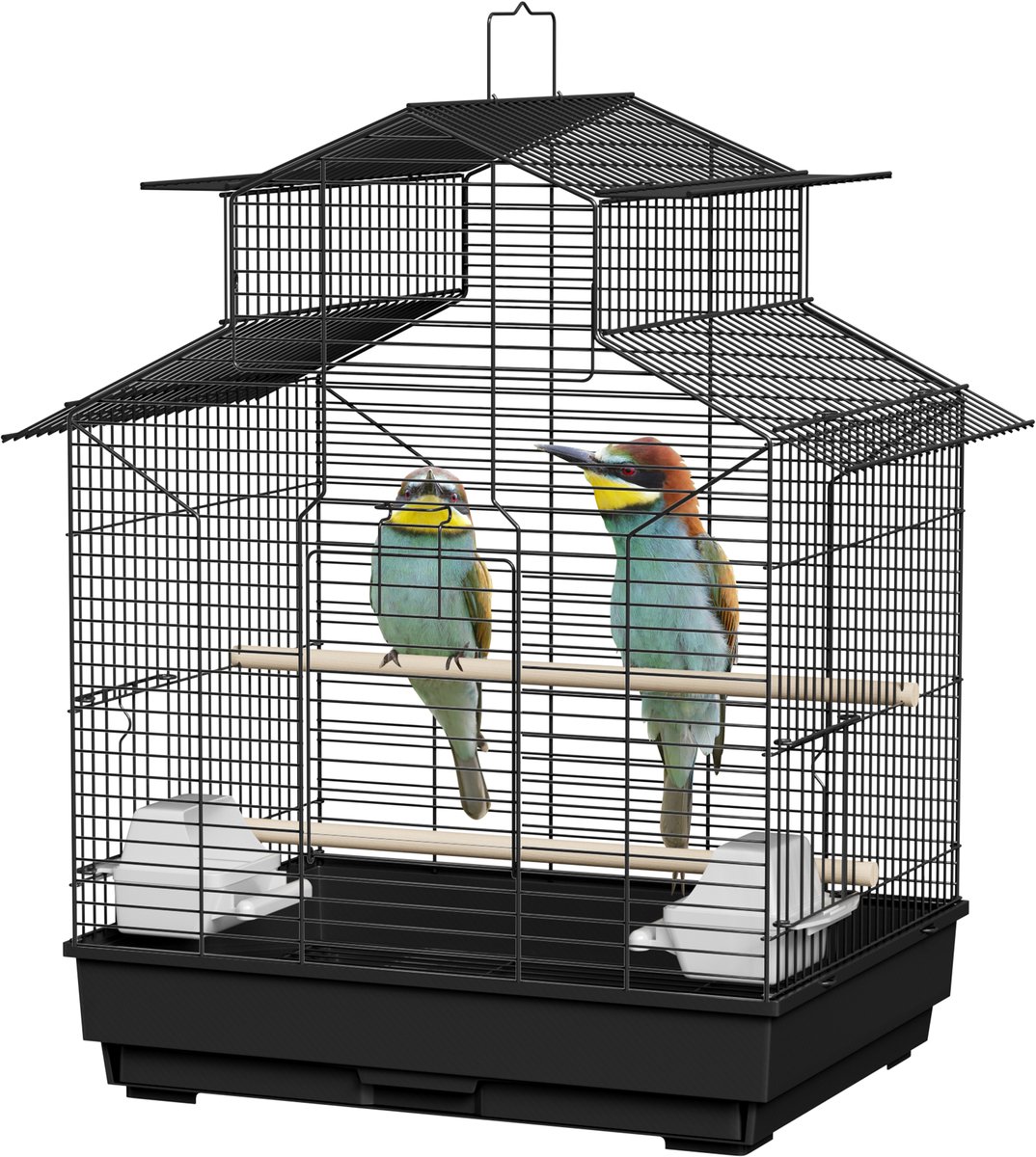 Aufun Vogelkooi Vogelvolière Vogelkooi kooi volière kanarie kooi met dak, 46x36x62cm, zwart