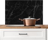 Spatscherm keuken 80x55 cm - Kookplaat achterwand Zwart - Marmer print - Muurbeschermer - Spatwand fornuis - Hoogwaardig aluminium