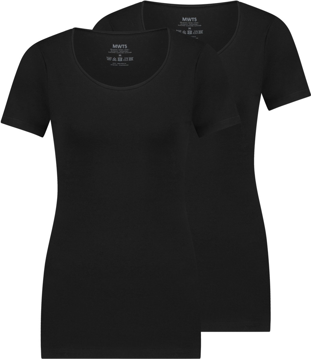 MWTS T-shirt Dames - 2-pack - Slim Fit - Ronde Hals - Maat L - Zwart