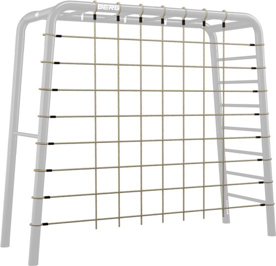 Berg klimnet met ladder op een grijs frame, met het logo 'BERG'.