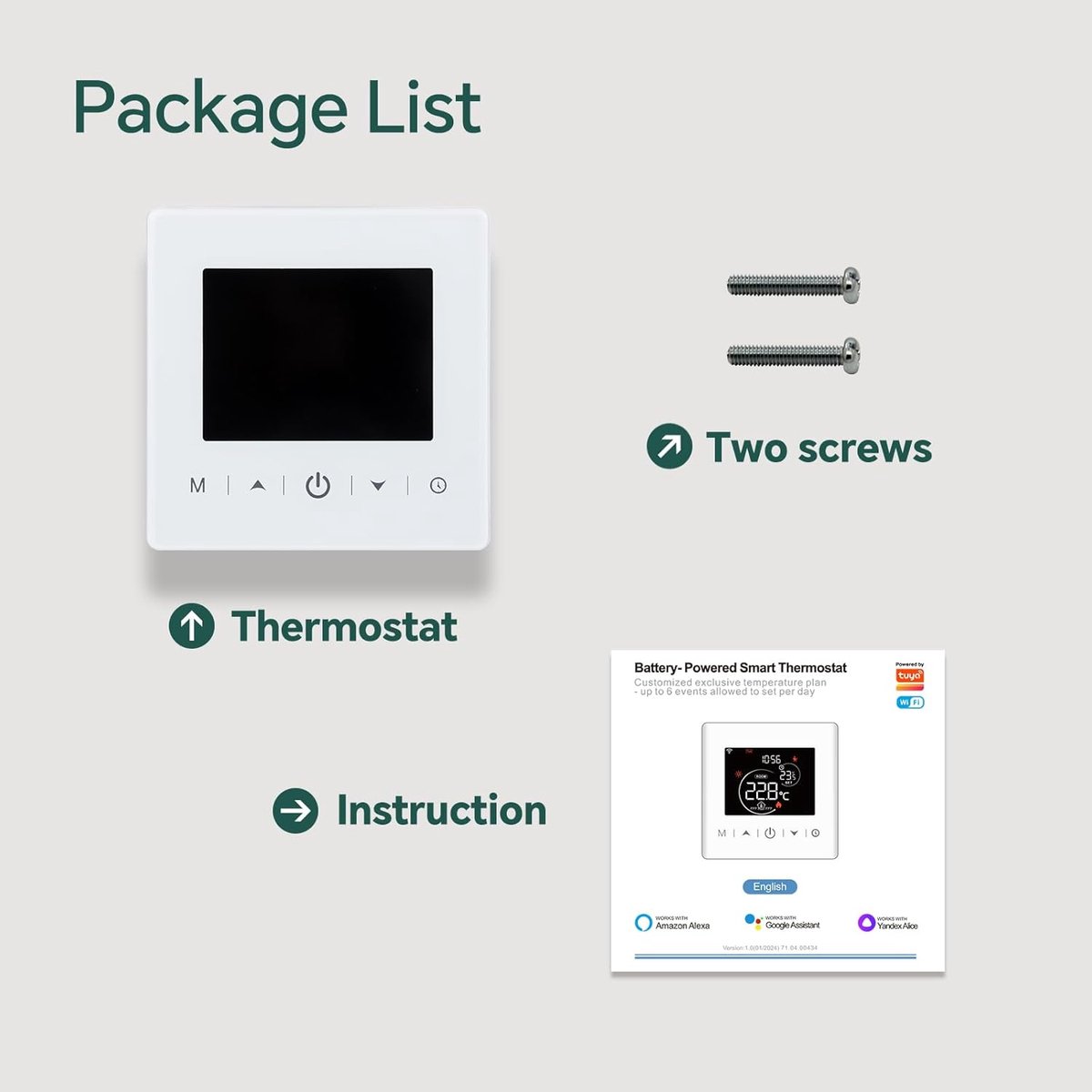 Beok thermostaat, wifi, thermostaat, gasboiler, draadloze thermostaat ontvanger, programmeerbare thermostaat, compatibel met Alexa en Google Assistant, stroomvoorziening via USB