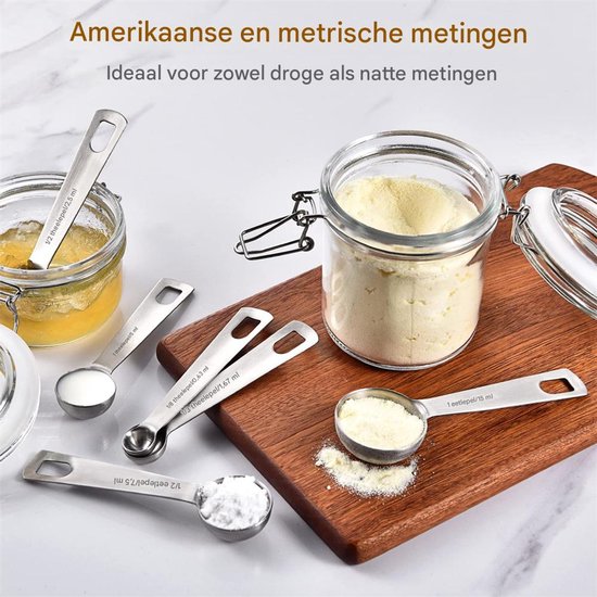 Maatbekers en maatlepels Set, maatbeker lepel met verdikte houten handvat Rose goud roestvrij staal koper verguld bakgereedschap, 4 maatbekers 4 maatlepels