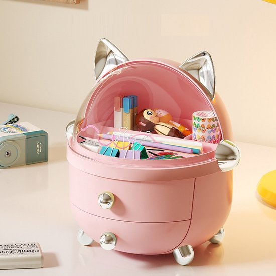 Kitten meerlaagse lade cosmetica opbergdoos/kinder haarspeld schrijfwaren opbergdoos Roze