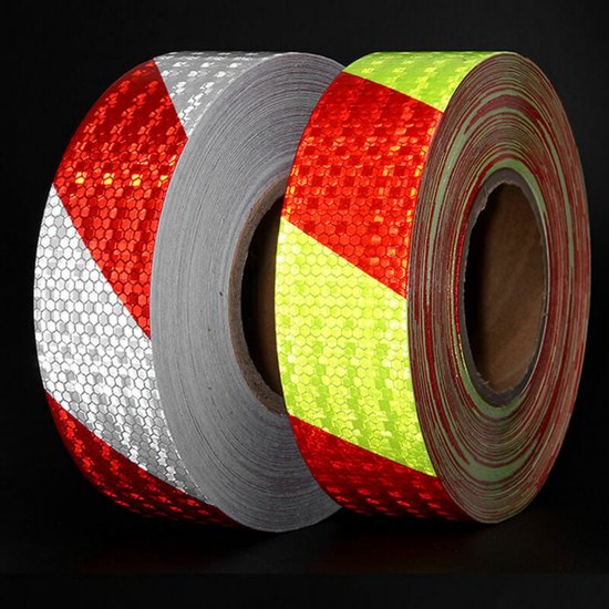 Reflecterende stickers - 5 cm brede glanzende ster rode en witte keperstof - 3 meter lang - reflecterende carrosseriestickers - serge reflecterende strips - reflecterende automarkeringen - rood en wit van Merkloos — afbeelding 2