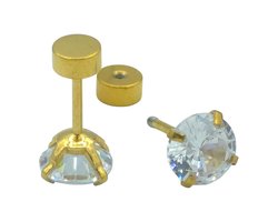Luxe Gold-plated Dames Oorstekers – 6 mm Briljant geslepen CZ - Hypoallergeen premium verguld staal - Goudkleurige Oorbellen