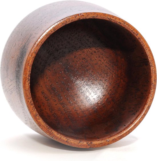 Ganzoo set 4 houten decoratieve bekers 150 ml, donkerbruin, eenvoudig rond en compact, oppervlaktebehandeld hout, als drinkbeker voor koude drank of als spoelbeker bij wastafel en badkamer, 80 mm