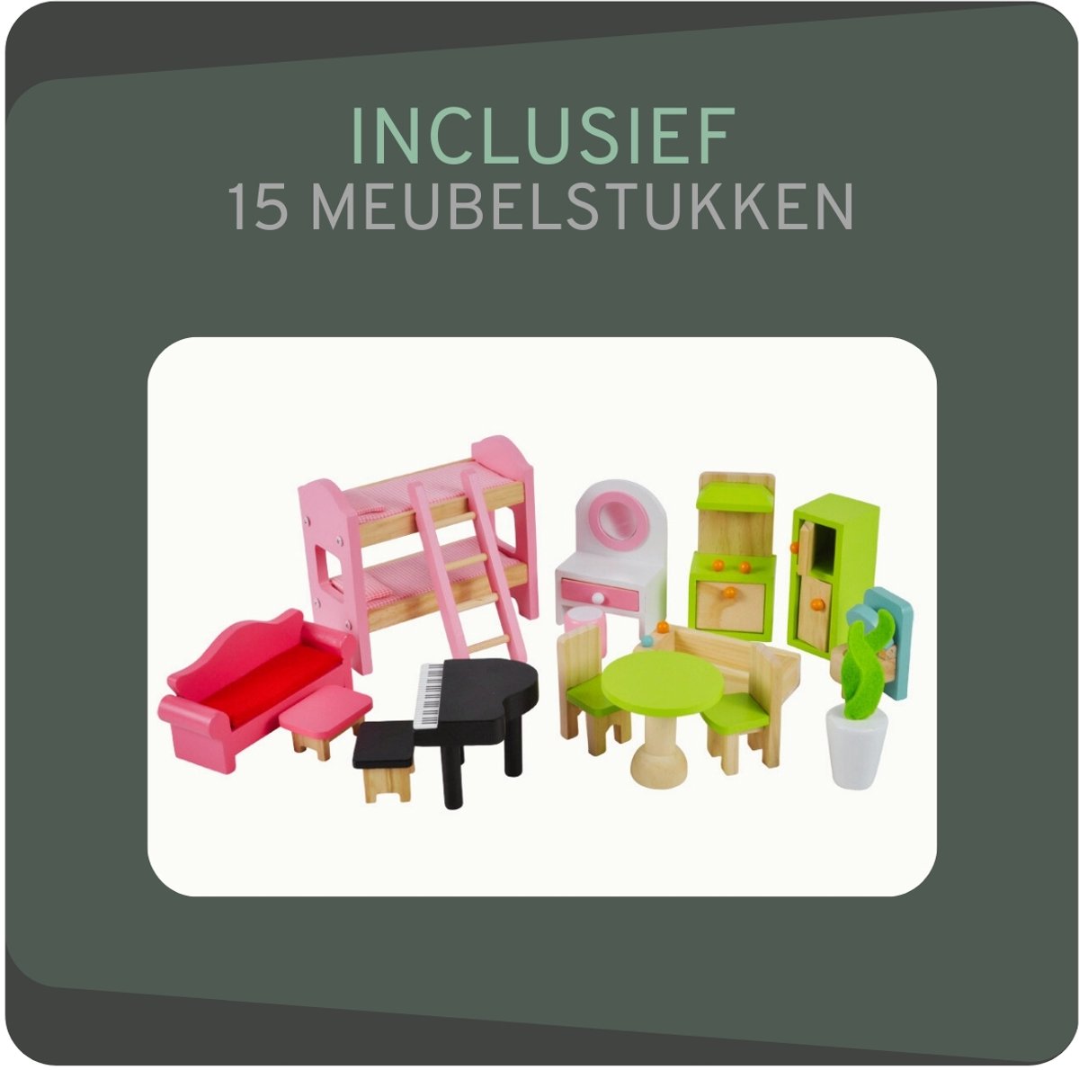 Bandits & Angels Houten Poppenhuis Roze Angels Villa vanaf 3 jaar 70 cm hoog - Inclusief 15 meubeltjes - Poppen Huis - Poppen Speelgoed — afbeelding 4