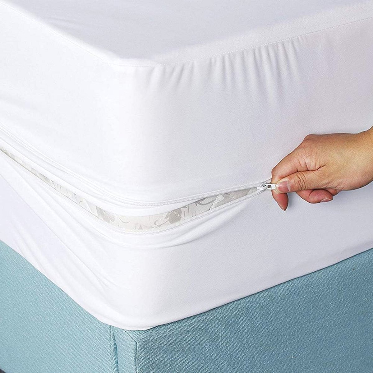 Waterdichte matrashoes met rits voor tweepersoonsbed, 140 x 200 cm, 30 cm diep