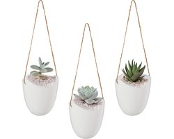 hangende bloempot - set van 3 - touw - binnen - keramiek - wandvaas