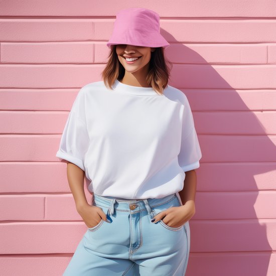 Zonnehoedje/vissershoedjes voor volwassenen - lichtroze - 100% katoen - Zon bescherming - Festival