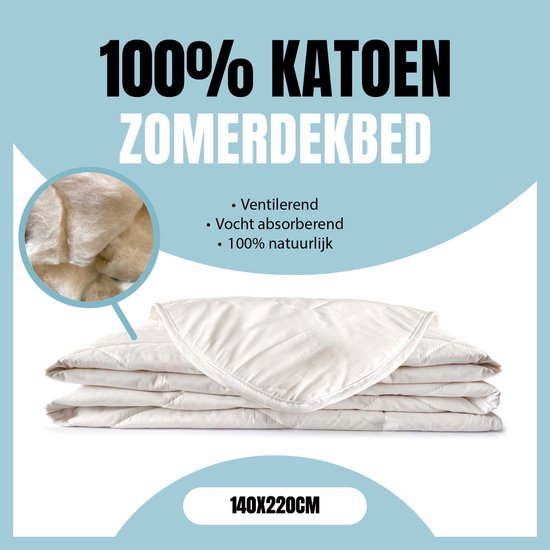 Eleganzzz 100% Katoen Zomer Dekbed - 100% Katoen - 200gr/m2 - Zomerdekbed 140x220cm - Zomerdekbed - Dekbed Zomer - Eenpersoons Extra Lang - Dekbedden