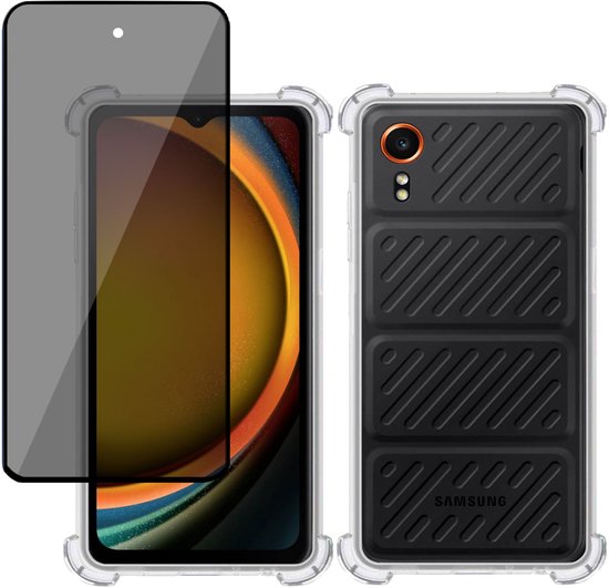 Étui TechNow + protection d'écran de confidentialité pour Samsung Galaxy Xcover 7 - Protection d'écran en Tempered Glass de confidentialité - Étui transparent