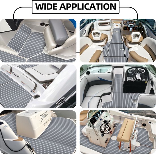 TeakFoamShop – Tapis de bateau en mousse de teck EVA Pro Series – Revêtements de sol autocollant Premium Bateaux – 240 x 60 cm – Gris clair avec lignes Witte – Durable et Luxe , antidérapant