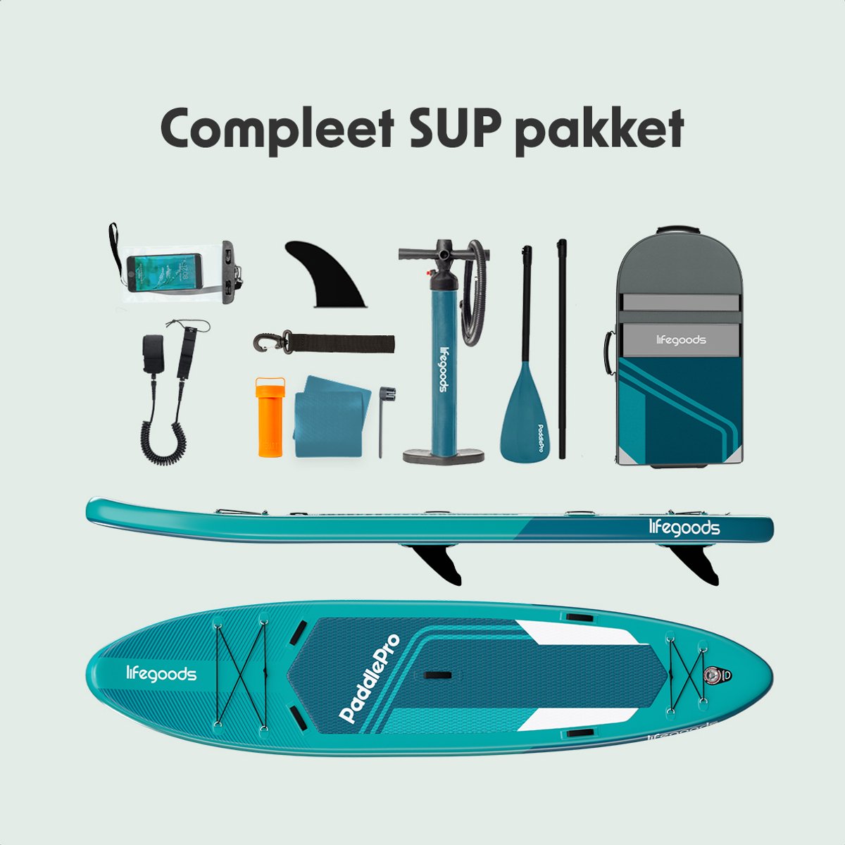 LifeGoods SUP Board Tandem - 2 Personen - 220 KG Draagkracht - 381 x 86 cm - Opblaasbaar - Compleet Sup pakket - Deep Aqua – foto 7