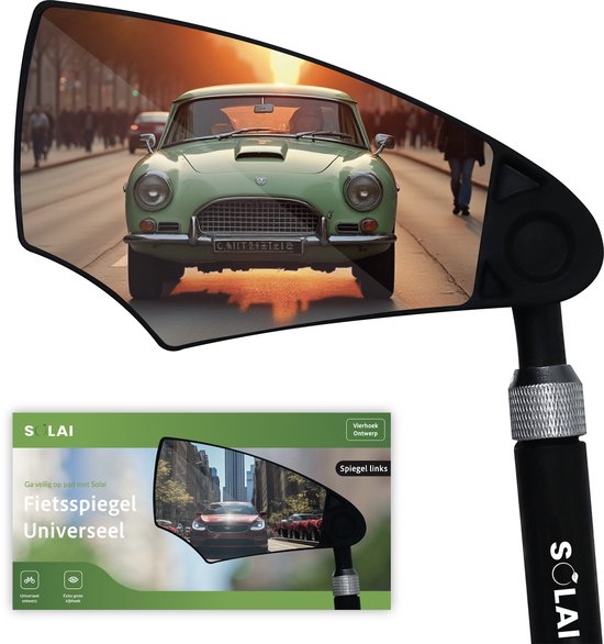 Solai Fietsspiegel - Fietsaccessoire - Fietsspiegel Links op stuur - Verstelbaar - 360 graden draaibaar - Zwart