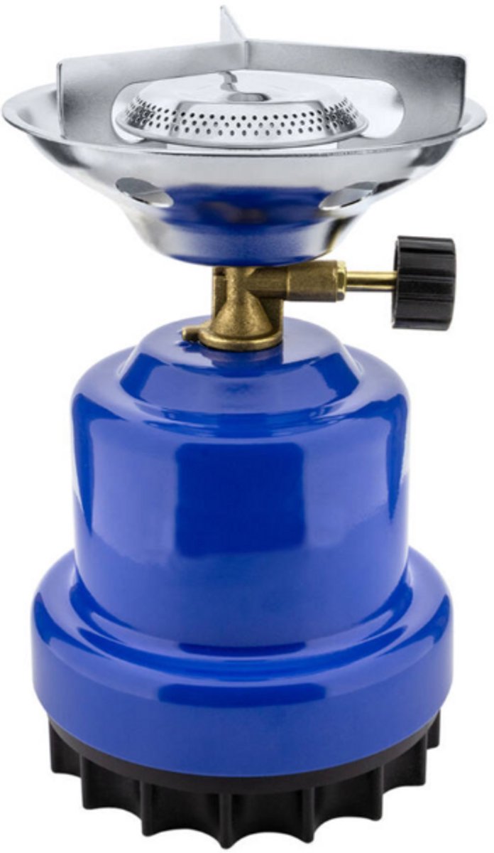 Camping kookstel - Metaal - Blauw - verenigbaar met gaspatronen van 190 g