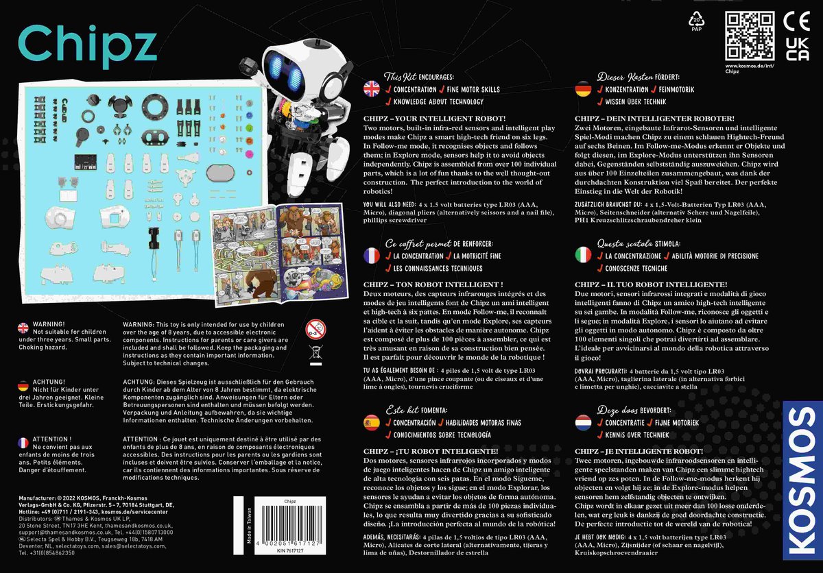 KOSMOS Chipz Intelligente Robot - Experimenteerset - Bouw je eigen slimme robot met sensoren en spelmodi - Volgmodus en Obstakeldetectie - Meer dan 100 Onderdelen - STEM Speelgoed - Vanaf 8 Jaar — afbeelding 2