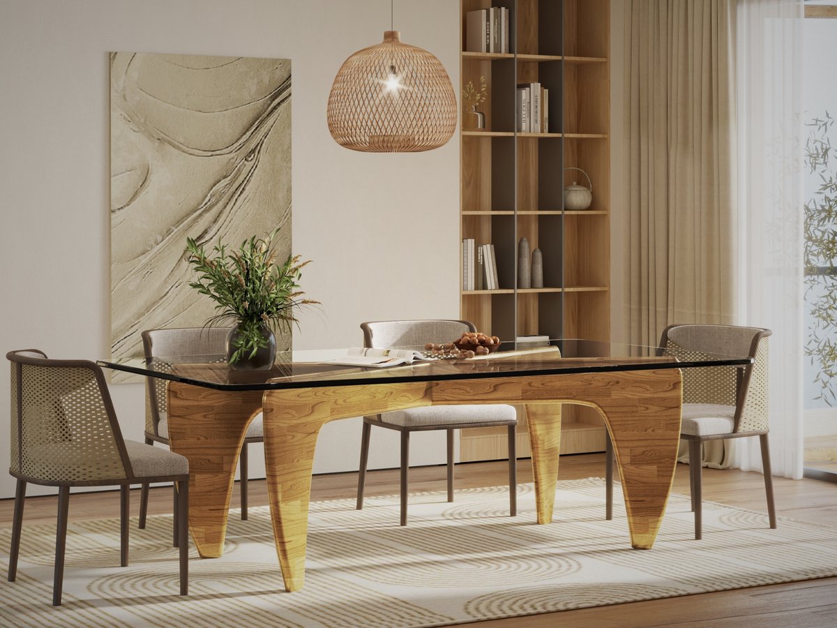 Eettafel - Tafel - Eiken hout - Glas - Eetkamertafel - glazen eettafel - moderne eettafel - glazen tafel