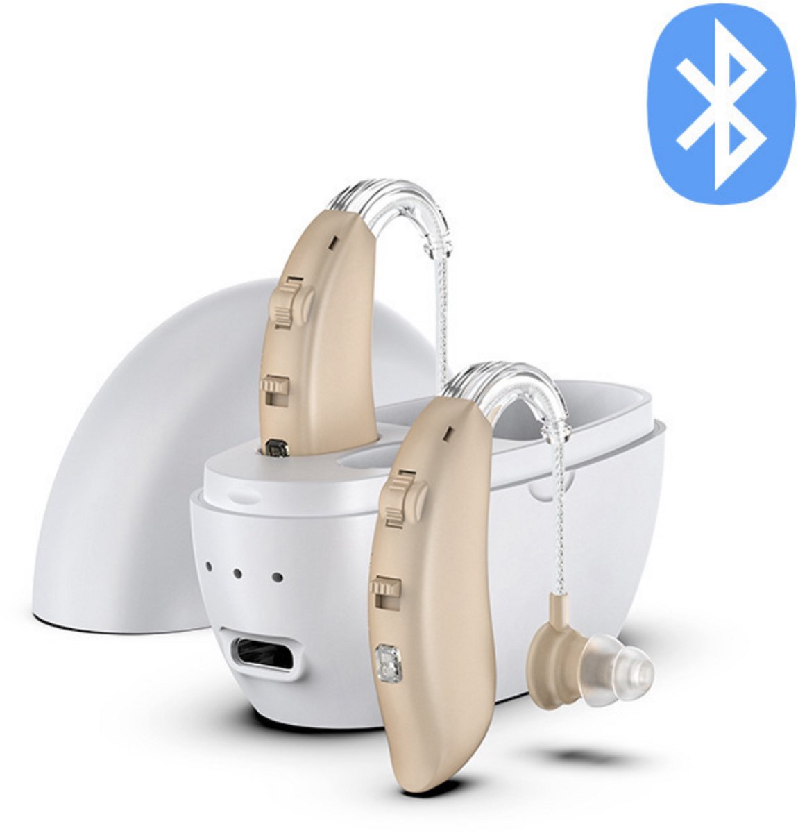 WK® 2x Bluetooth 5.0 gehoorhulp middelen functie, met één knop voor omschakelen - Meerkanaals slimme digitale DSP technologie - naadloze volumeregeling - Gehoorapparaat met Bluetooth - Beige