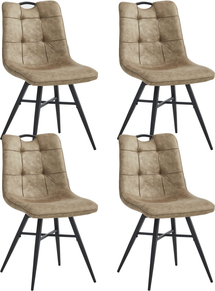 Colenis® - Bloq Eetkamerstoel - Set Van 4 - Sand - Microfiber Stof - Industrieel - Comfortabele Stoel voor Eetkamer of Keuken