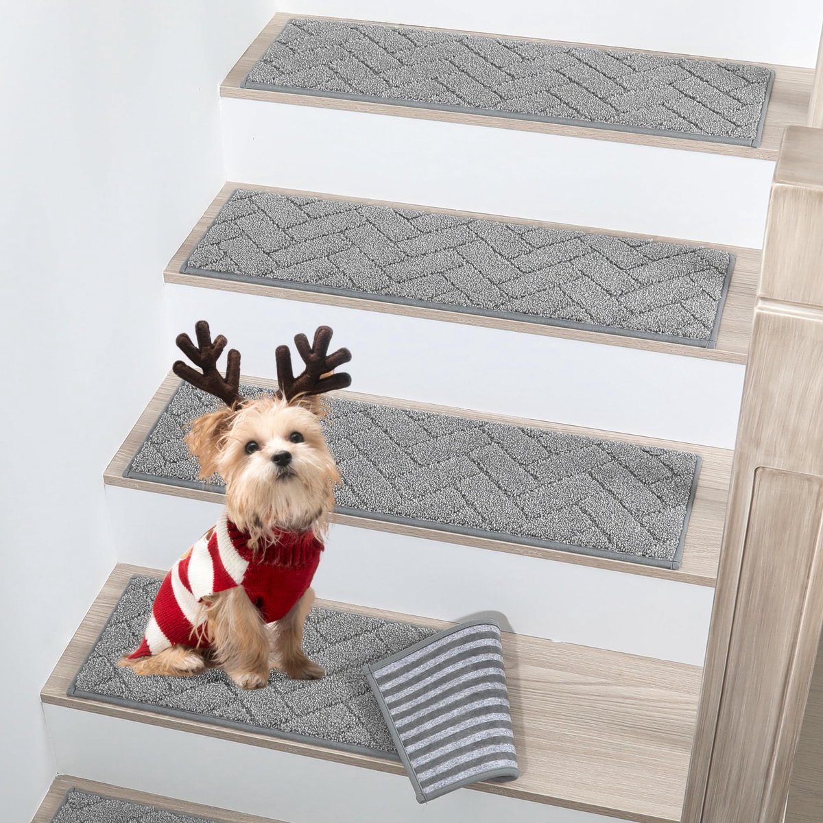 Ibenzoa® Veiligheid en Comfort Trapmatten voor Houten Treden, Antislip, 15 Stuks, Grijs