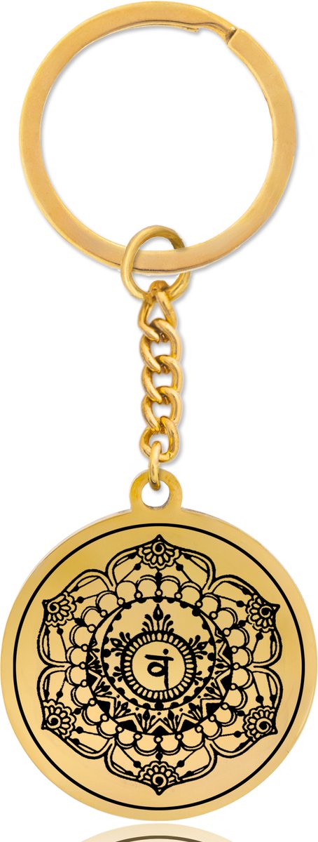 Heiligbeenchakra (Svadhisthana) Sleutelhanger – Spiritueel Cadeau van Roestvrij Staal – Goudkleurig – Pax Amare