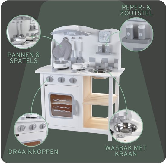 Bandits & Angels houten kinderkeuken Chef Deluxe White - 2 jaar - aanrechthoogte 46 cm - incl. 8 accessoires - wit van Bandits & Angels — afbeelding 2