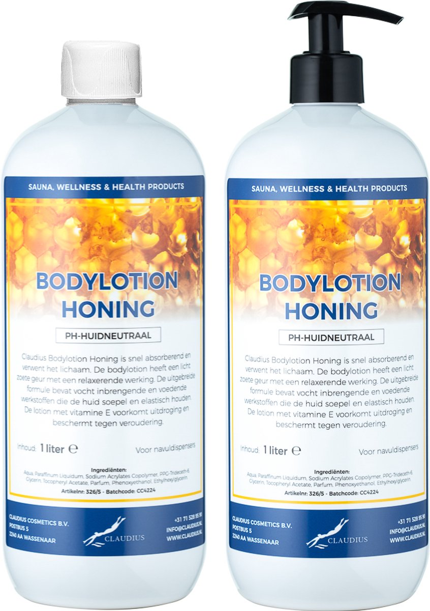 Bodylotion Honing 1 Liter - met gratis pomp - set van 2 stuks
