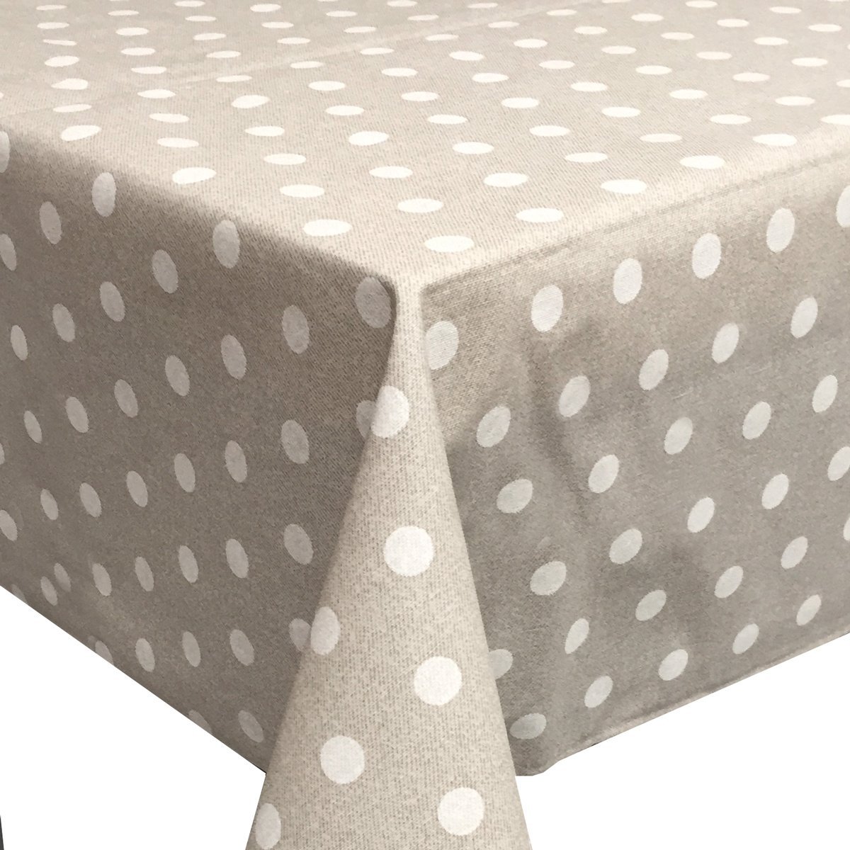 MixMamas Tafelkleed Gecoat Stippen - 140 x 250 cm - Beige/Wit