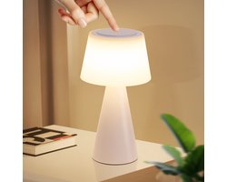 NETTLIFE Tafellamp LED - wit - Touch Dimbaar - Oplaadbare Nachtlamp - 3600mhA Draadloos - met USB Oplaadbare Batterij - Modern - voor Woonkamer | Slaapkamer | Buiten