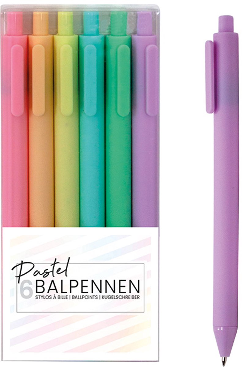 SOHO Pastel Balpennen – 6 balpennen – Puntdikte 0,4 mm – Blauwschrijvend - 6 stuks