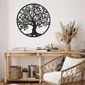 Art mural arbre de vie en métal noir, silhouette, 40x40cm.