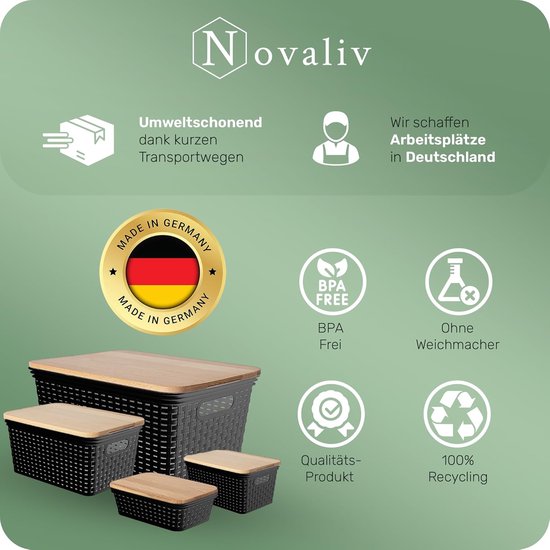 Novaliv 6 scatole portaoggetti con coperchio, grandi 55 l, impilabili
