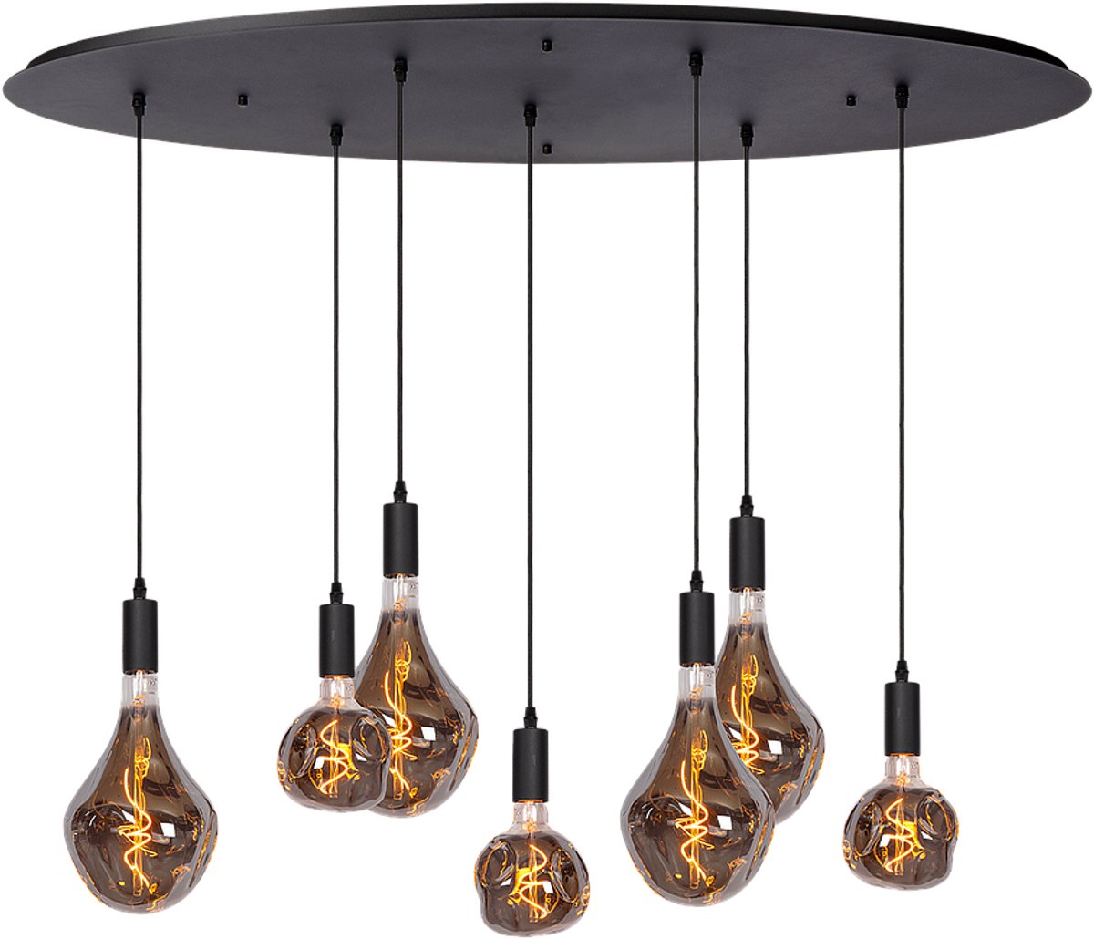 Atmooz Yoki 7 Hanglamp – 125x55 cm – Zwart – Incl. Neo & Evo – E27 – Ovale Plafondplaat – Designlamp