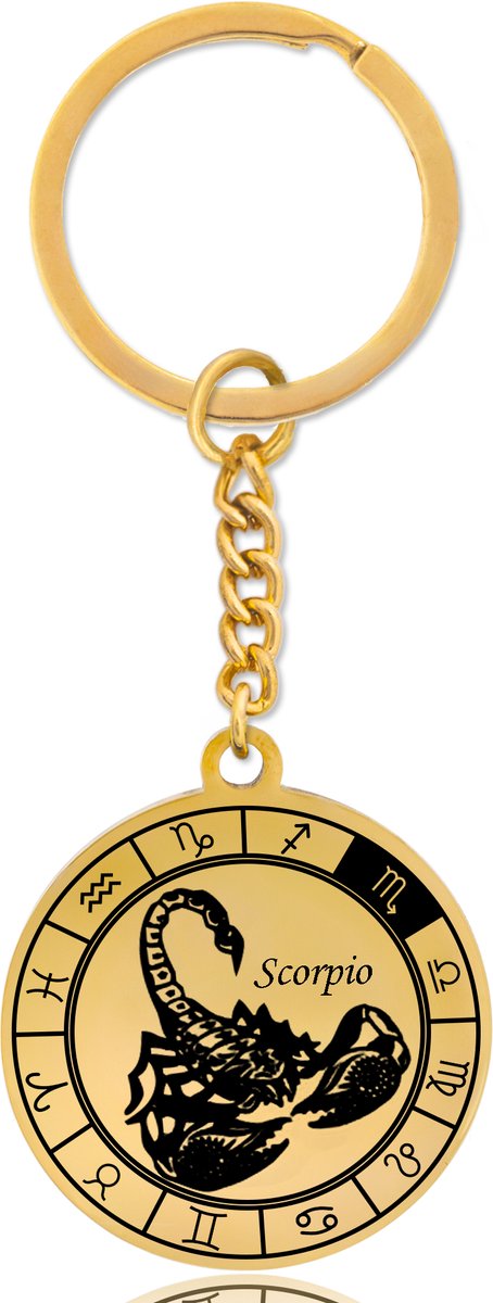 Sterrenbeeld Schorpioen (Scorpio) Sleutelhanger – Spiritueel Cadeau van Roestvrij Staal – Goudkleurig – Pax Amare