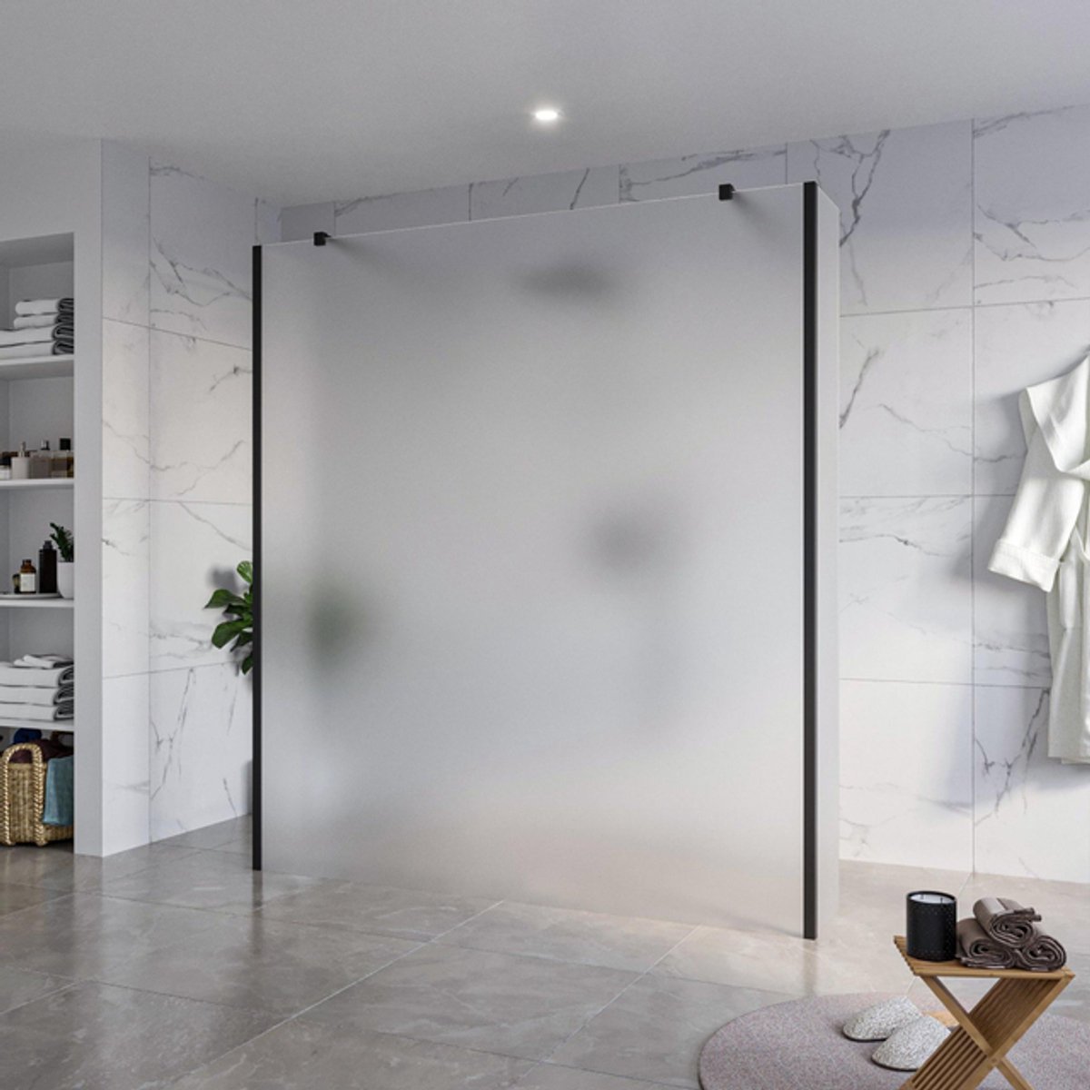 FugaFlow Eccelente Vetro Vrijstaande inloopdouche badkamer - 180x200cm - Glas mat - antikalk - 8mm veiligheidsglas - 2 zijwanden 40cm - met wandarmen en hoekprofielen - Zwart mat -