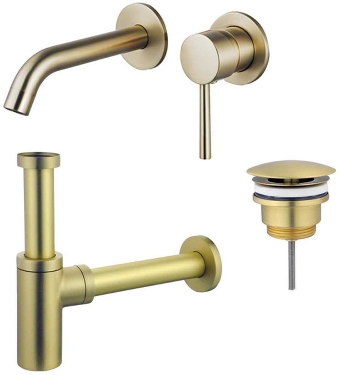 FugaFlow Eccelente Sobrado Badkamer Wastafelkraanset - inbouw wastafelkraan - always open plug - design sifon - PVD Geborsteld Messing