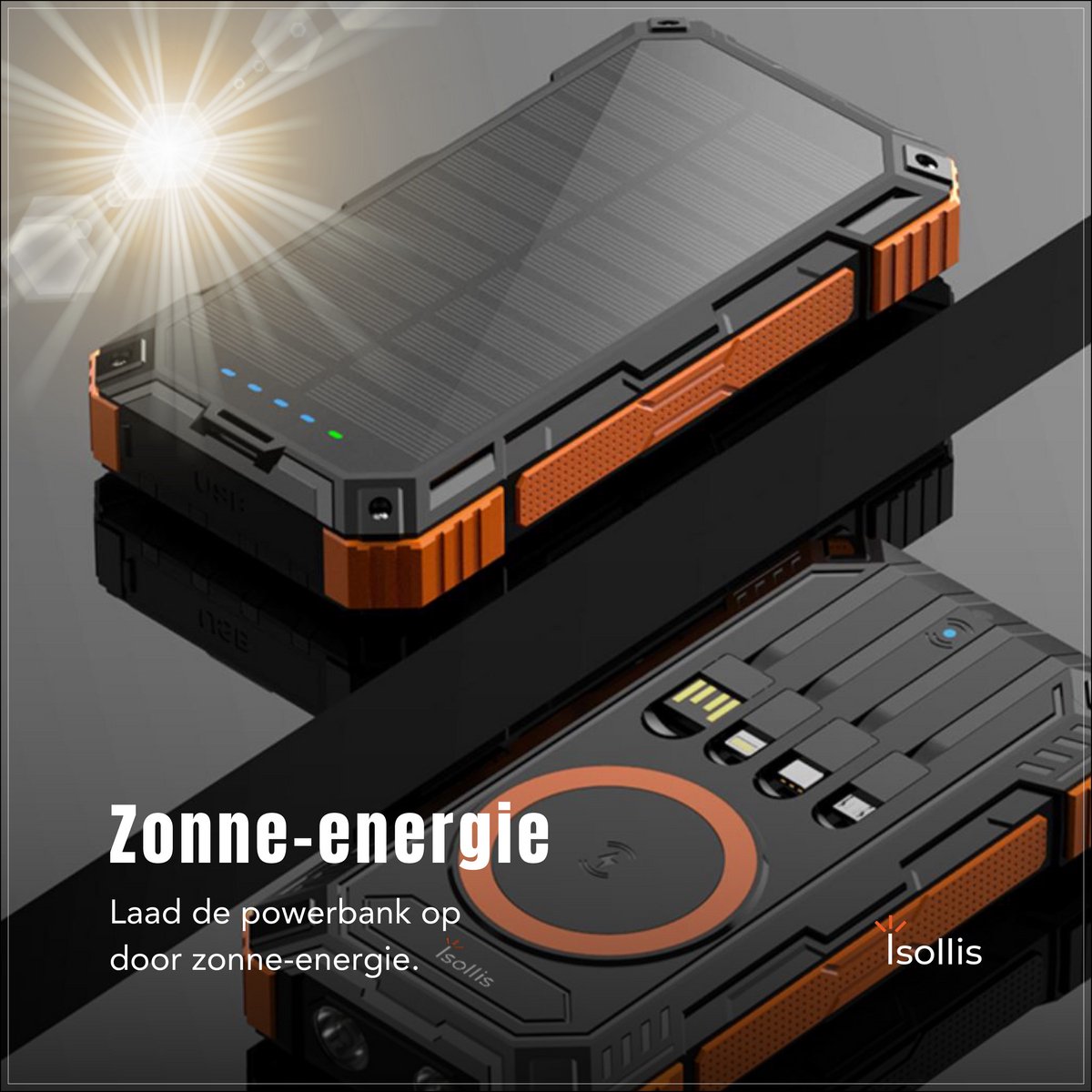 Isollis - Powerbank Zonneenergie 20000 mAh - Solar powerbank - afbeelding 2