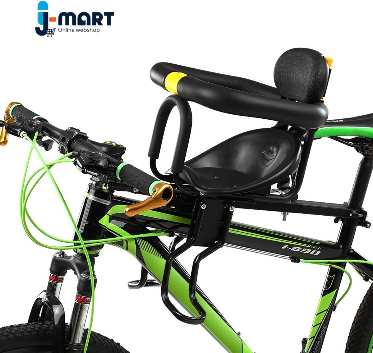 J-Mart Racefiets Fietsstoeltje - Kinderzitje voor Mountainbike - Zitje met Rugkussen - Stang Gemonteerd - Incl. Voetsteun en Montagerails